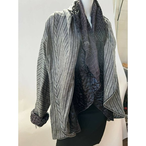 Catherine Bacon Womens Oversized Jacket Coat Black White Stripe Zip One Size - Picture 8 of 12